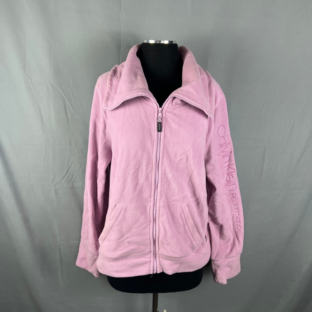 Calvin Klein Performance Hoodie Womens XL Pink Embroidered Logo Fleece Full Zip